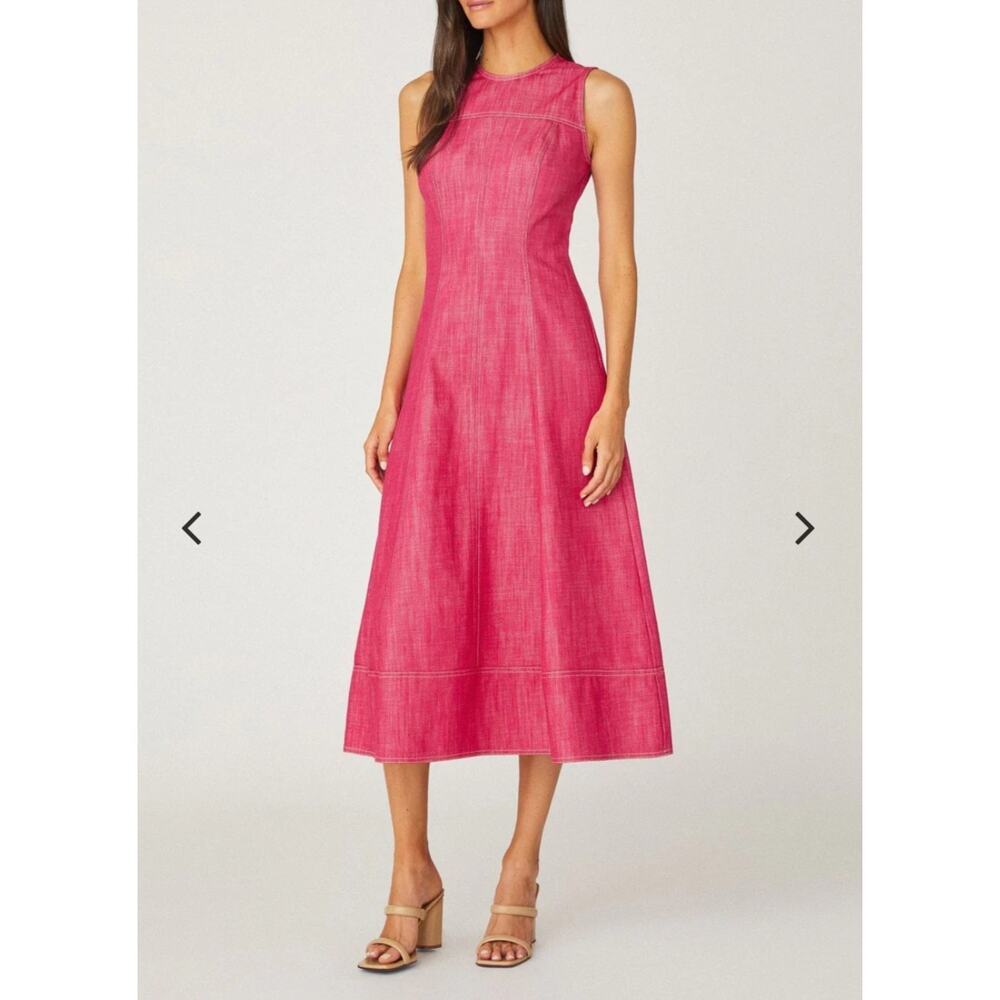 Shoshanna Pink Strawberry Denim Cora Dress Midi Dress NWT Size 2